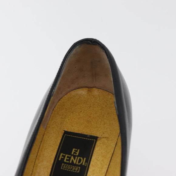 FENDI Loafers Leather 36 1/2 Black Auth 179329