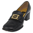 FENDI Loafers Leather 36 1/2 Black Auth 179329-2