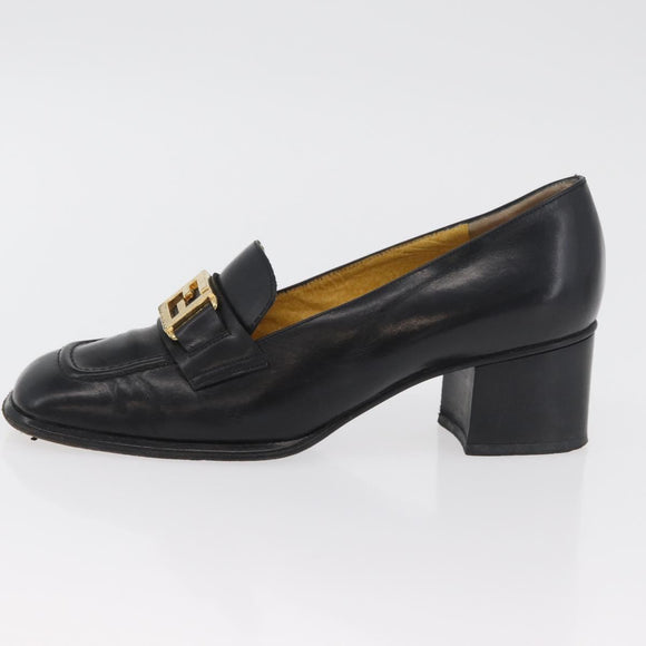 FENDI Loafers Leather 36 1/2 Black Auth 179329