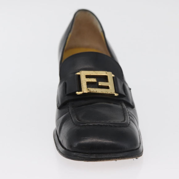 FENDI Loafers Leather 36 1/2 Black Auth 179329