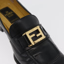 FENDI Loafers Leather 36 1/2 Black Auth 179329-30