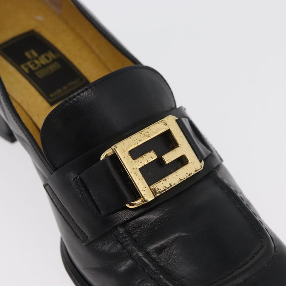 FENDI Loafers Leather 36 1/2 Black Auth 179329