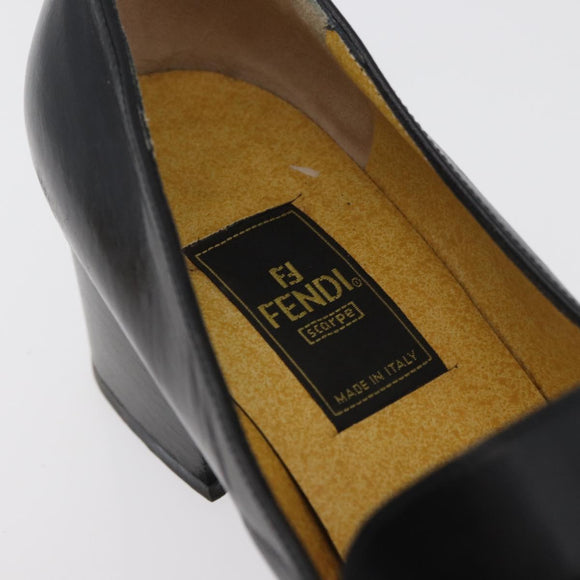 FENDI Loafers Leather 36 1/2 Black Auth 179329