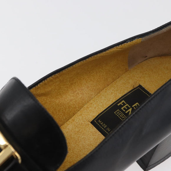 FENDI Loafers Leather 36 1/2 Black Auth 179329