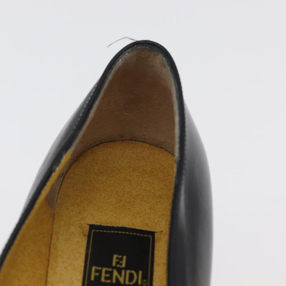 FENDI Loafers Leather 36 1/2 Black Auth 179329