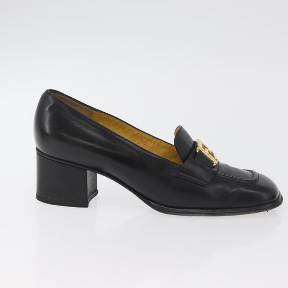 FENDI Loafers Leather 36 1/2 Black Auth 179329