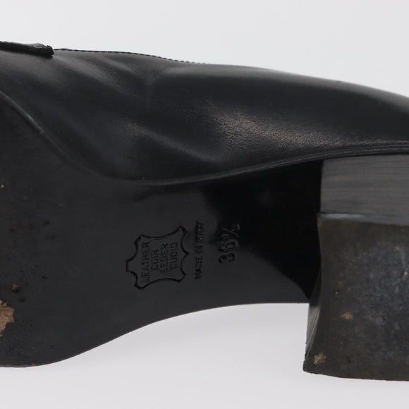 FENDI Loafers Leather 36 1/2 Black Auth 179329