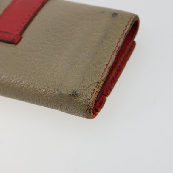 HERMES Baan Key Case Leather Beige Auth 179332