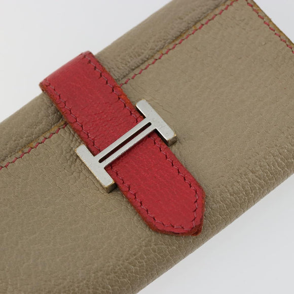 HERMES Baan Key Case Leather Beige Auth 179332
