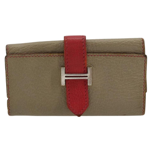 HERMES Baan Key Case Leather Beige Auth 179332