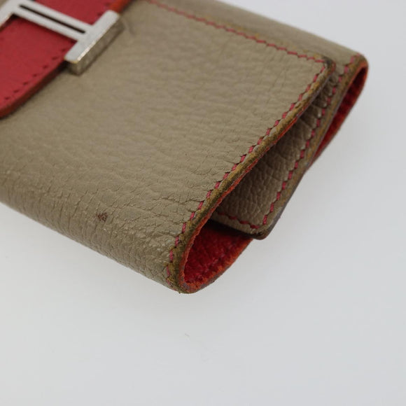 HERMES Baan Key Case Leather Beige Auth 179332