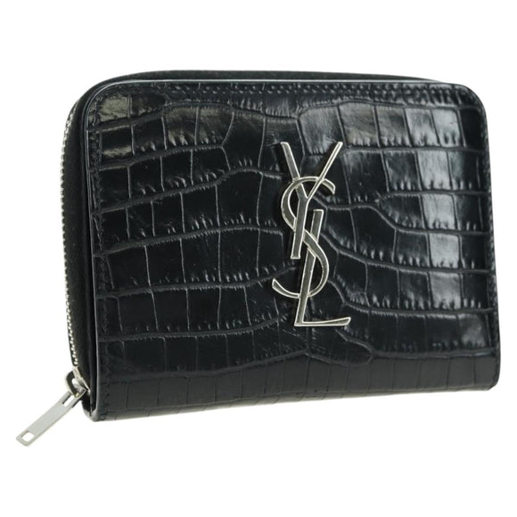 SAINT LAURENT Cassandra Compact Wallet Kroko-Prägung Schwarz Auth 179335M