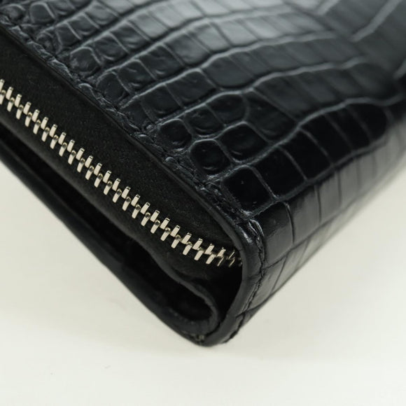 SAINT LAURENT Cassandra Compact Wallet Croco Embossing Black Auth 179335M