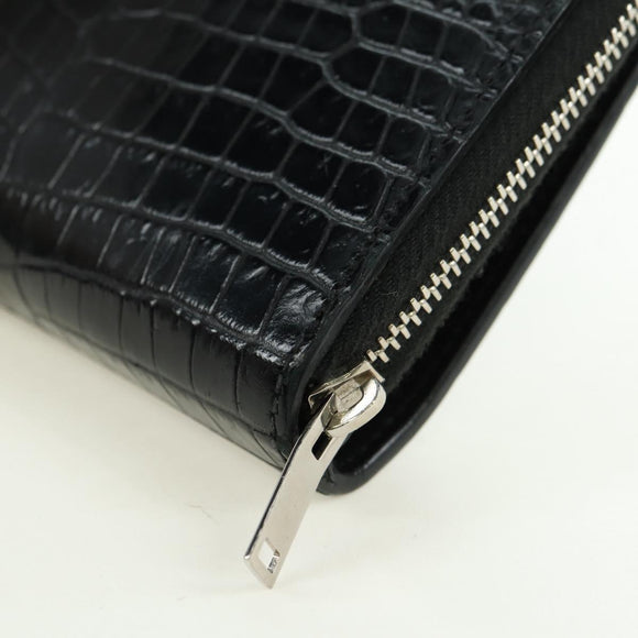 SAINT LAURENT Cassandra Compact Wallet Kroko-Prägung Schwarz Auth 179335M