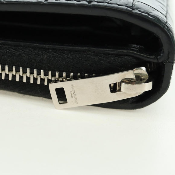 SAINT LAURENT Cassandra Compact Wallet Kroko-Prägung Schwarz Auth 179335M