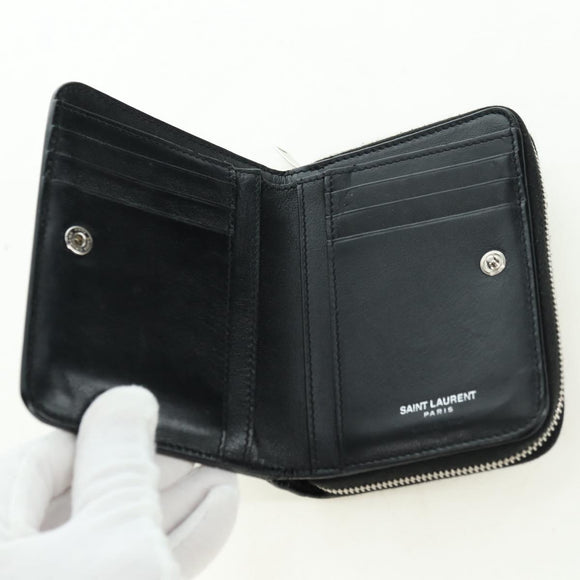 SAINT LAURENT Cassandra Compact Wallet Kroko-Prägung Schwarz Auth 179335M