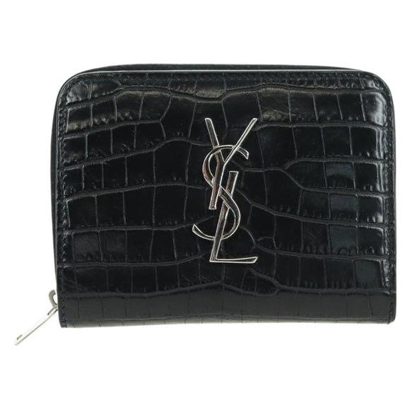SAINT LAURENT Cassandra Compact Wallet Kroko-Prägung Schwarz Auth 179335M