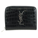 SAINT LAURENT Cassandra Compact Wallet Croco Embossing Black Auth 179335M-13