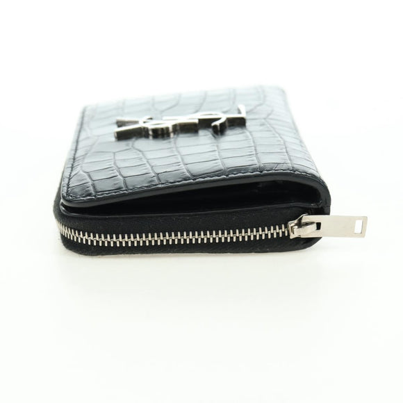 SAINT LAURENT Cassandra Compact Wallet Kroko-Prägung Schwarz Auth 179335M