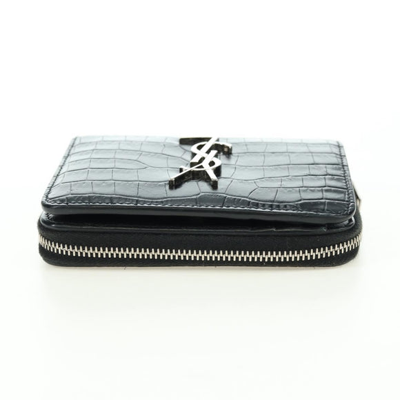 SAINT LAURENT Cassandra Compact Wallet Kroko-Prägung Schwarz Auth 179335M
