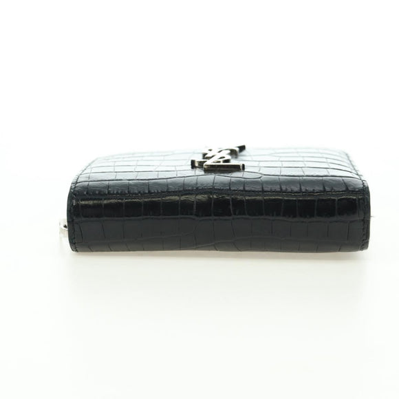 SAINT LAURENT Cassandra Compact Wallet Kroko-Prägung Schwarz Auth 179335M