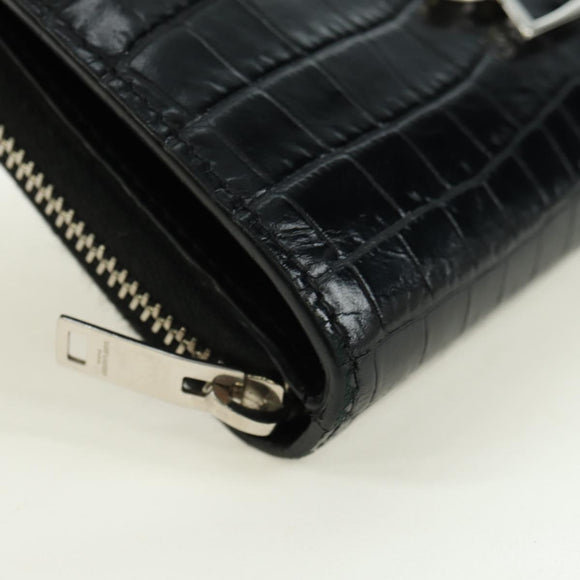 SAINT LAURENT Cassandra Compact Wallet Kroko-Prägung Schwarz Auth 179335M