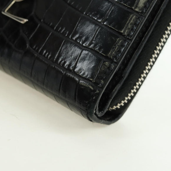 SAINT LAURENT Cassandra Compact Wallet Kroko-Prägung Schwarz Auth 179335M