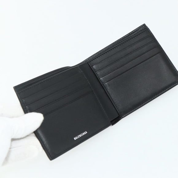 BALENCIAGA Compact Wallet Leather Black 721940 Auth 179338A