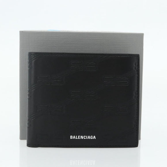 BALENCIAGA Compact Wallet Leather Black 721940 Auth 179338A