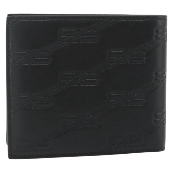 BALENCIAGA Compact Wallet Leather Black 721940 Auth 179338A