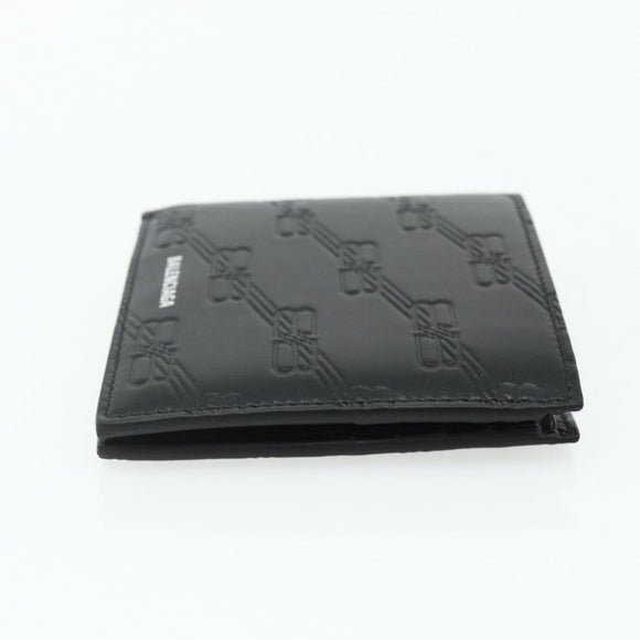 BALENCIAGA Compact Wallet Leather Black 721940 Auth 179338A