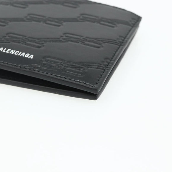BALENCIAGA Compact Wallet Leather Black 721940 Auth 179338A