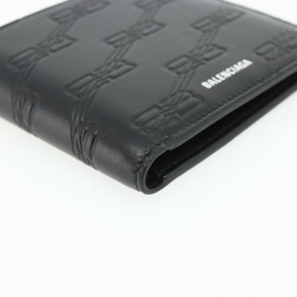BALENCIAGA Compact Wallet Leather Black 721940 Auth 179338A