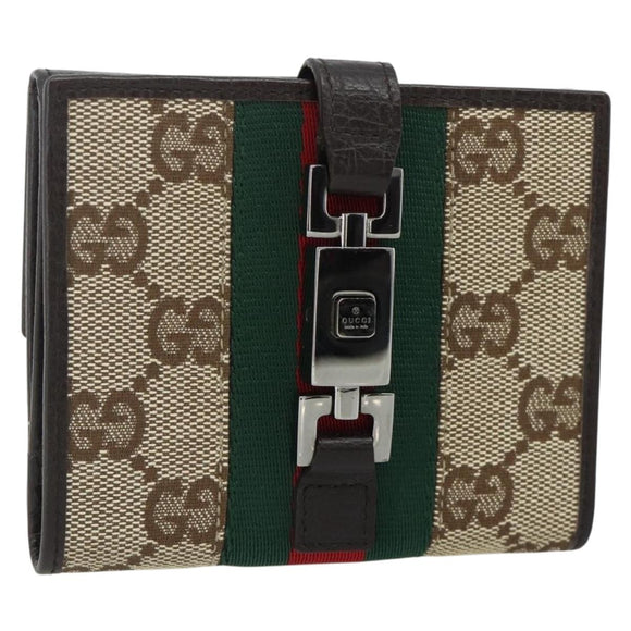 GUCCI GG Canvas Jackie Web Sherry Line Wallet Beige Red Green Auth 179340A