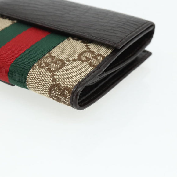 GUCCI GG Canvas Jackie Web Sherry Line Wallet Beige Red Green Auth 179340A