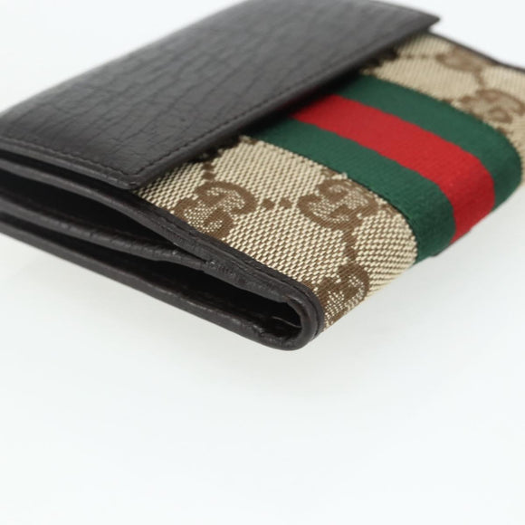GUCCI GG Canvas Jackie Web Sherry Line Wallet Beige Red Green Auth 179340A