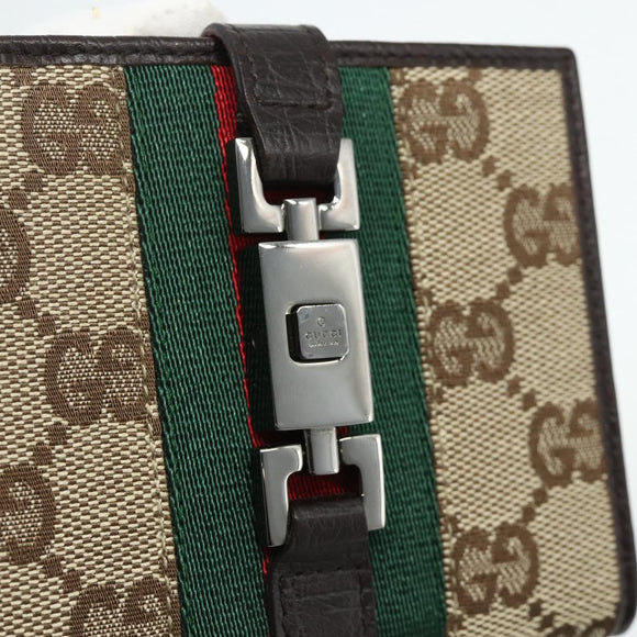 GUCCI GG Canvas Jackie Web Sherry Line Wallet Beige Red Green Auth 179340A