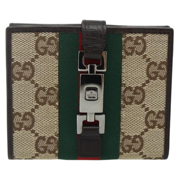 GUCCI GG Canvas Jackie Web Sherry Line Wallet Beige Red Green Auth 179340A