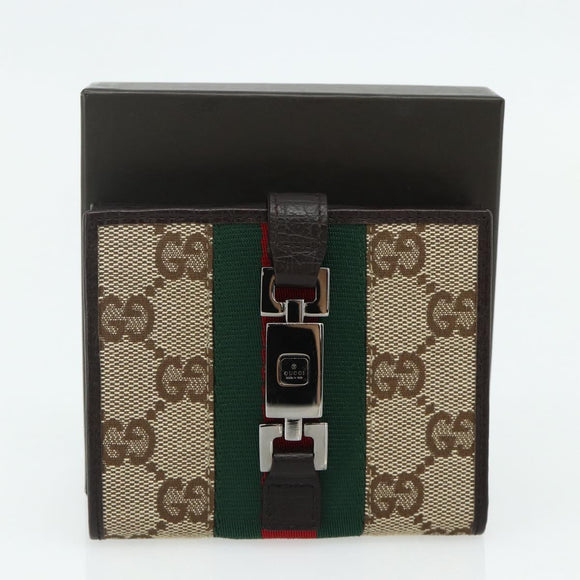 GUCCI GG Canvas Jackie Web Sherry Line Wallet Beige Red Green Auth 179340A