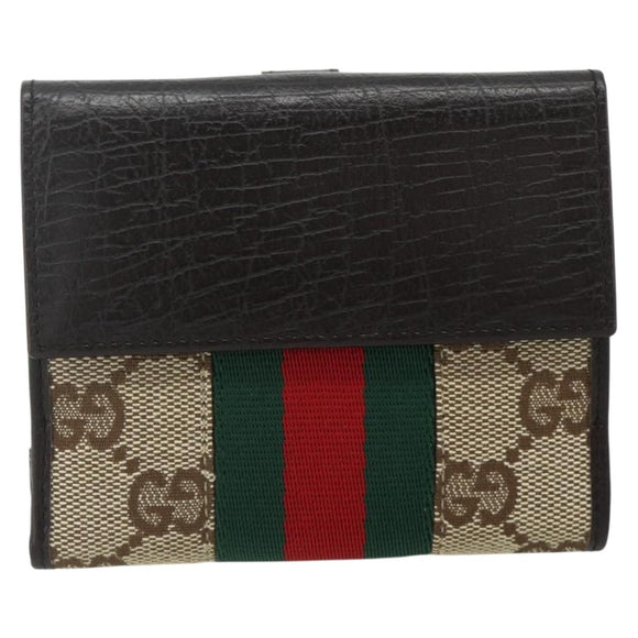 GUCCI GG Canvas Jackie Web Sherry Line Wallet Beige Red Green Auth 179340A