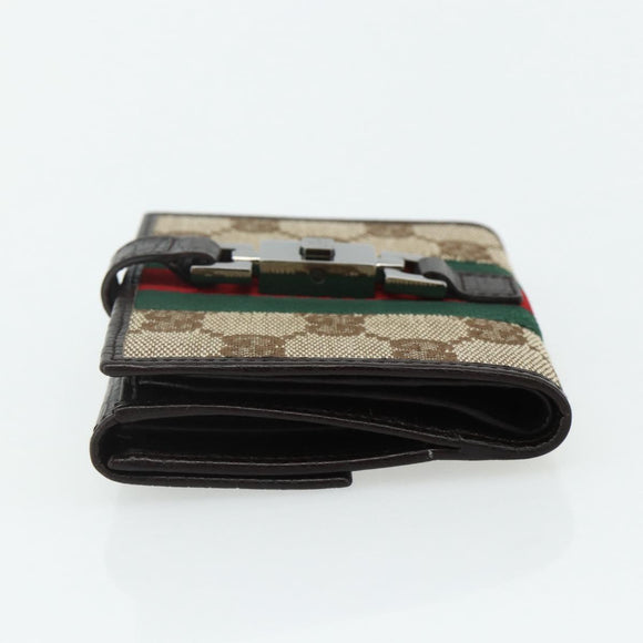 GUCCI GG Canvas Jackie Web Sherry Line Wallet Beige Red Green Auth 179340A