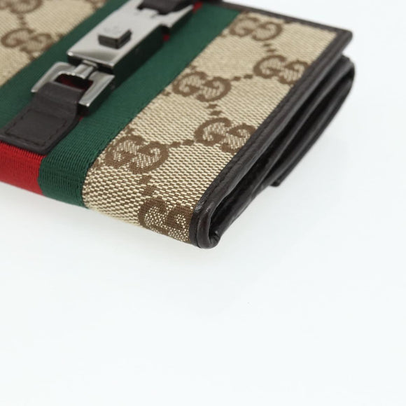 GUCCI GG Canvas Jackie Web Sherry Line Wallet Beige Red Green Auth 179340A