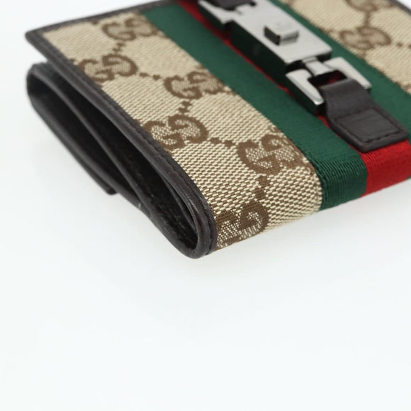 GUCCI GG Canvas Jackie Web Sherry Line Wallet Beige Red Green Auth 179340A