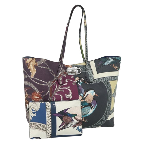 Salvatore Ferragamo Gancini Tote Bag Leather Multicolor Silver Auth 179348A