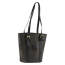 CELINE Macadam Canvas Tote Bag PVC Leather Black Gold Auth 179349-1