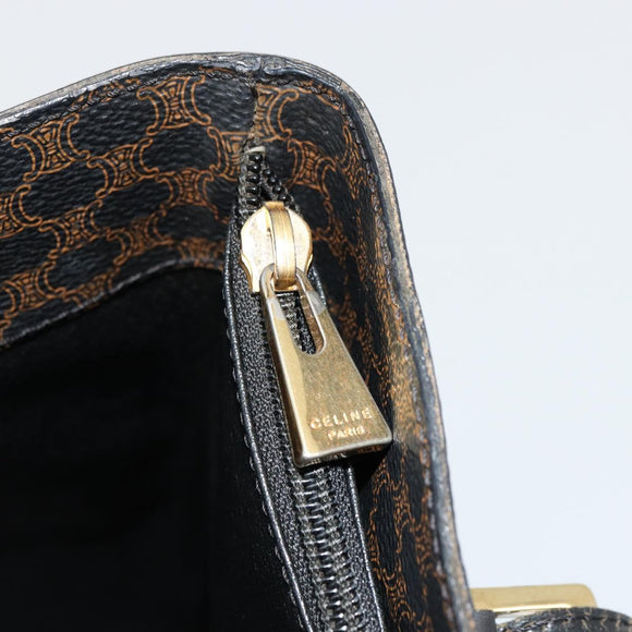 CELINE Macadam Canvas Tote Bag PVC Leather Black Gold Auth 179349