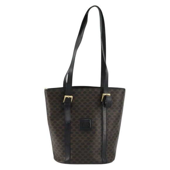 CELINE Macadam Canvas Tote Bag PVC Leather Black Gold Auth 179349