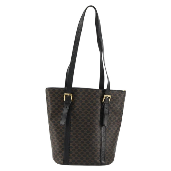 CELINE Macadam Canvas Tote Bag PVC Leather Black Gold Auth 179349