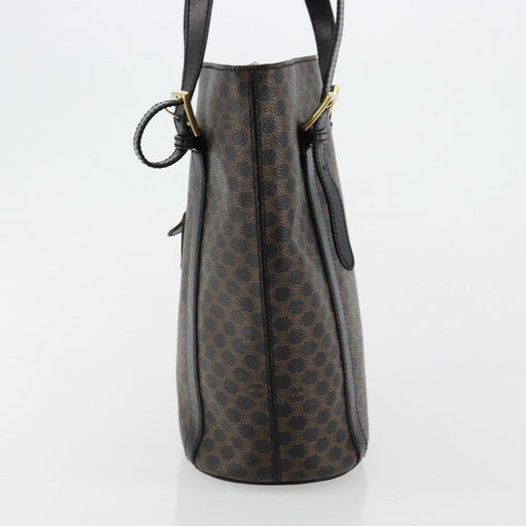 CELINE Macadam Canvas Tote Bag PVC Leather Black Gold Auth 179349