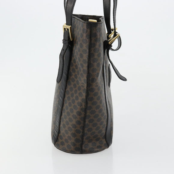 CELINE Macadam Canvas Tote Bag PVC Leather Black Gold Auth 179349
